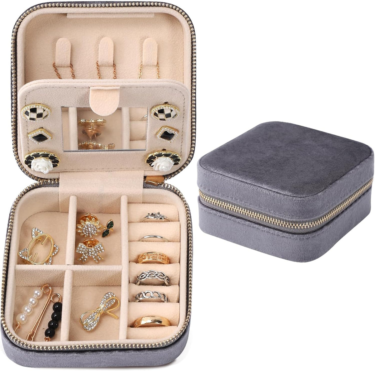 Velvet Travel Jewelry Box, Mini Travel Jewelry Case, Small Portable Travel Jewelry Organizer for Women Girls (Green)