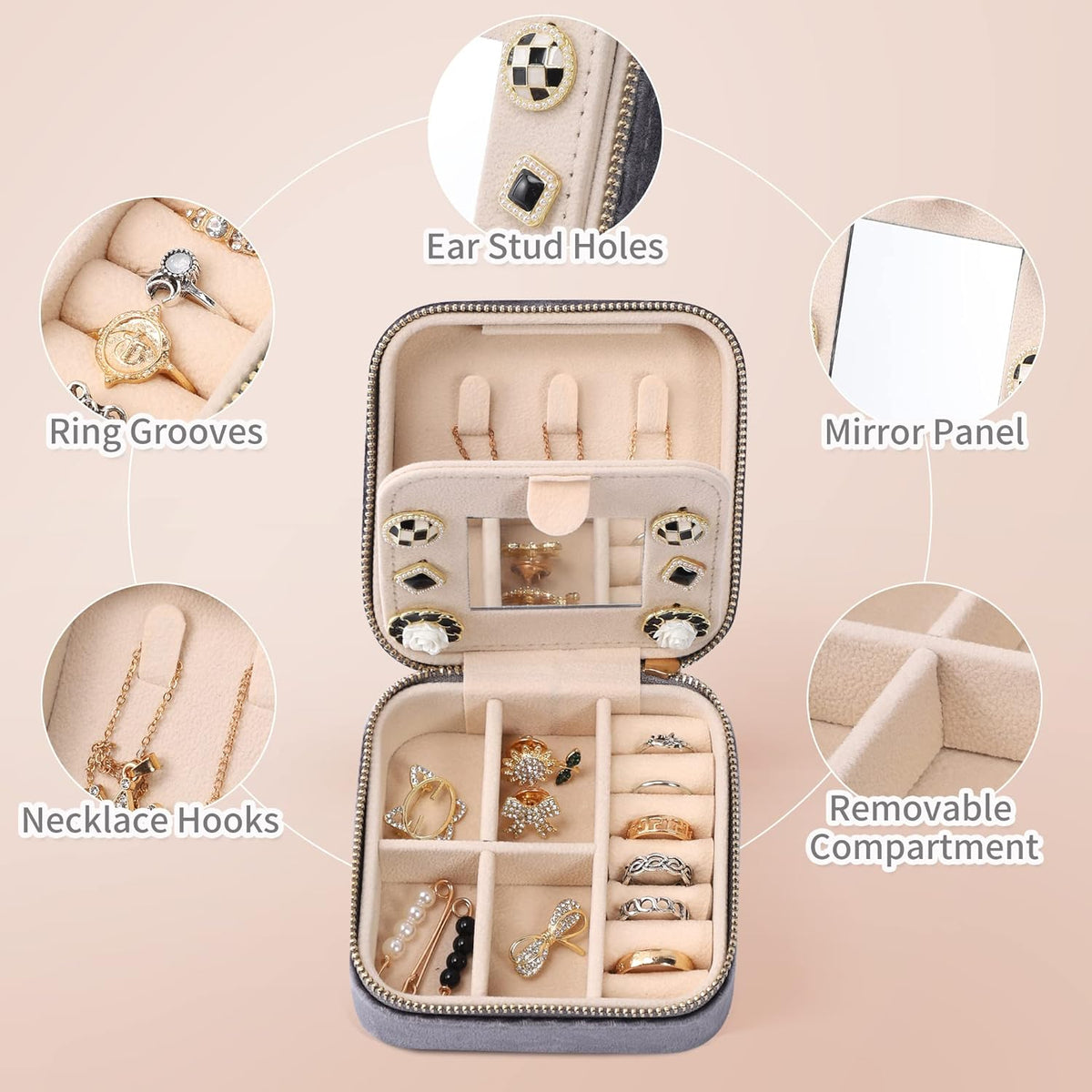 Velvet Travel Jewelry Box, Mini Travel Jewelry Case, Small Portable Travel Jewelry Organizer for Women Girls (Green)