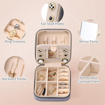Velvet Travel Jewelry Box, Mini Travel Jewelry Case, Small Portable Travel Jewelry Organizer for Women Girls (Green)