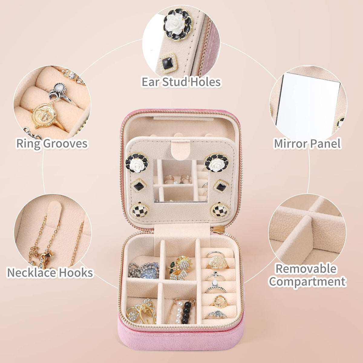 Velvet Travel Jewelry Box, Mini Travel Jewelry Case, Small Portable Travel Jewelry Organizer for Women Girls (Green)