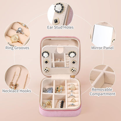 Velvet Travel Jewelry Box, Mini Travel Jewelry Case, Small Portable Travel Jewelry Organizer for Women Girls (Green)