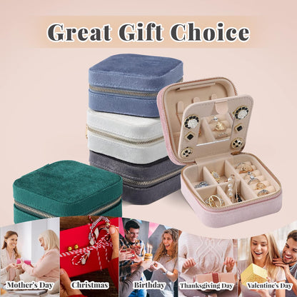 Velvet Travel Jewelry Box, Mini Travel Jewelry Case, Small Portable Travel Jewelry Organizer for Women Girls (Green)