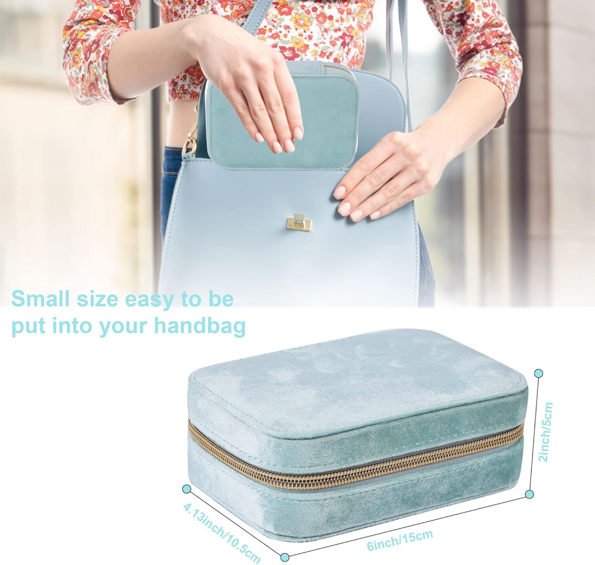 Velvet Travel Jewelry Box, Mini Travel Jewelry Case, Small Portable Travel Jewelry Organizer for Women Girls (Green)