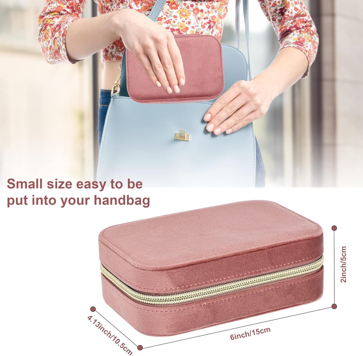 Velvet Travel Jewelry Box, Mini Travel Jewelry Case, Small Portable Travel Jewelry Organizer for Women Girls (Green)