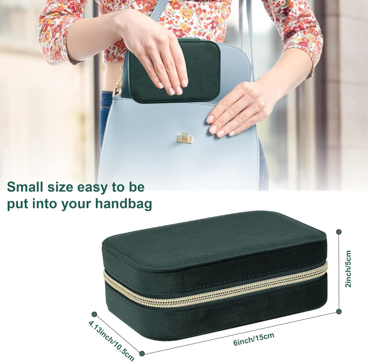 Velvet Travel Jewelry Box, Mini Travel Jewelry Case, Small Portable Travel Jewelry Organizer for Women Girls (Green)