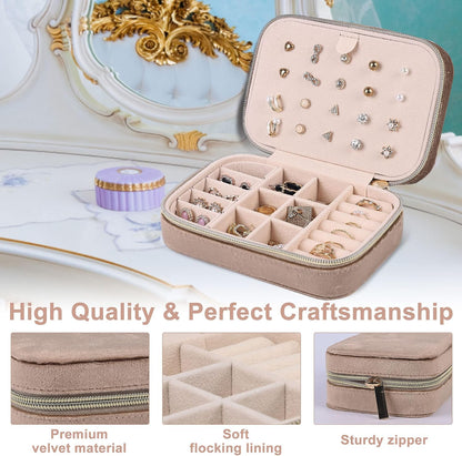 Velvet Travel Jewelry Box, Mini Travel Jewelry Case, Small Portable Travel Jewelry Organizer for Women Girls (Green)