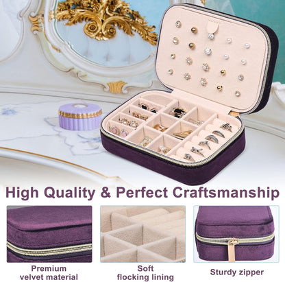Velvet Travel Jewelry Box, Mini Travel Jewelry Case, Small Portable Travel Jewelry Organizer for Women Girls (Green)