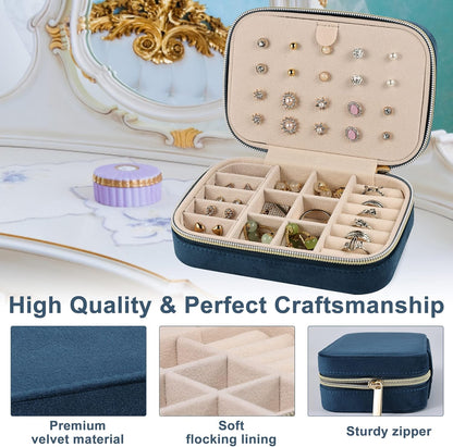 Velvet Travel Jewelry Box, Mini Travel Jewelry Case, Small Portable Travel Jewelry Organizer for Women Girls (Green)