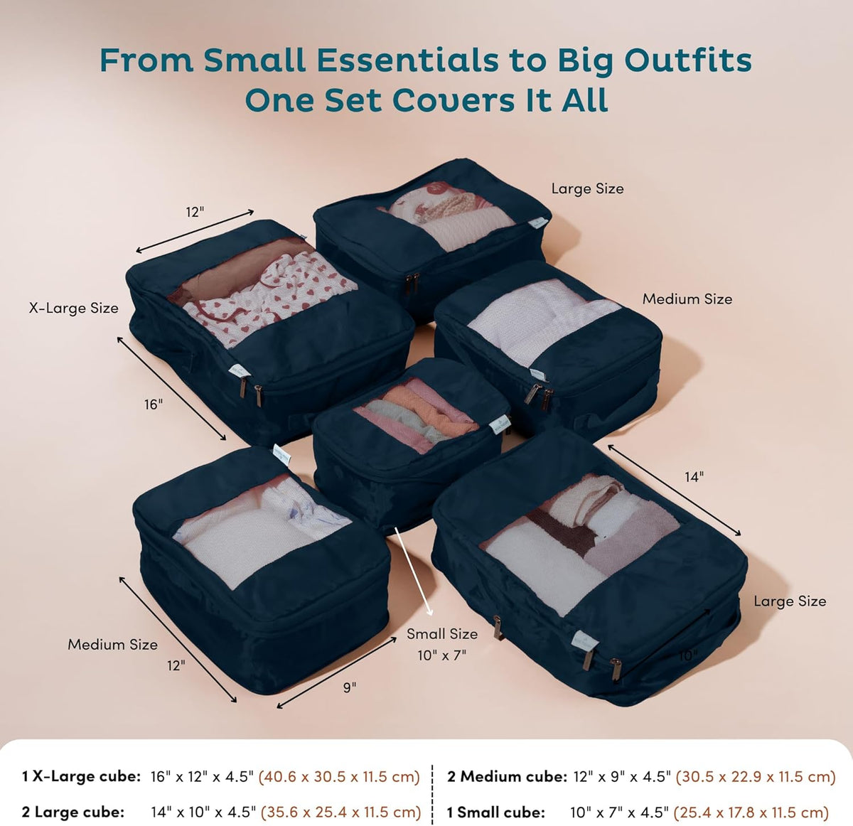 6-Pack Large Compression Packing Cubes for Travel - Lightweight Compression Packing Cube Set, Water-Resistant Luggage Organizer Bags & Suitcase Organizers, Travel Cubes for Carry-On, Checked Luggage