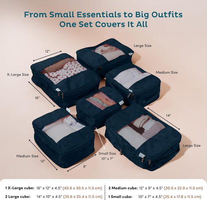 6-Pack Large Compression Packing Cubes for Travel - Lightweight Compression Packing Cube Set, Water-Resistant Luggage Organizer Bags & Suitcase Organizers, Travel Cubes for Carry-On, Checked Luggage