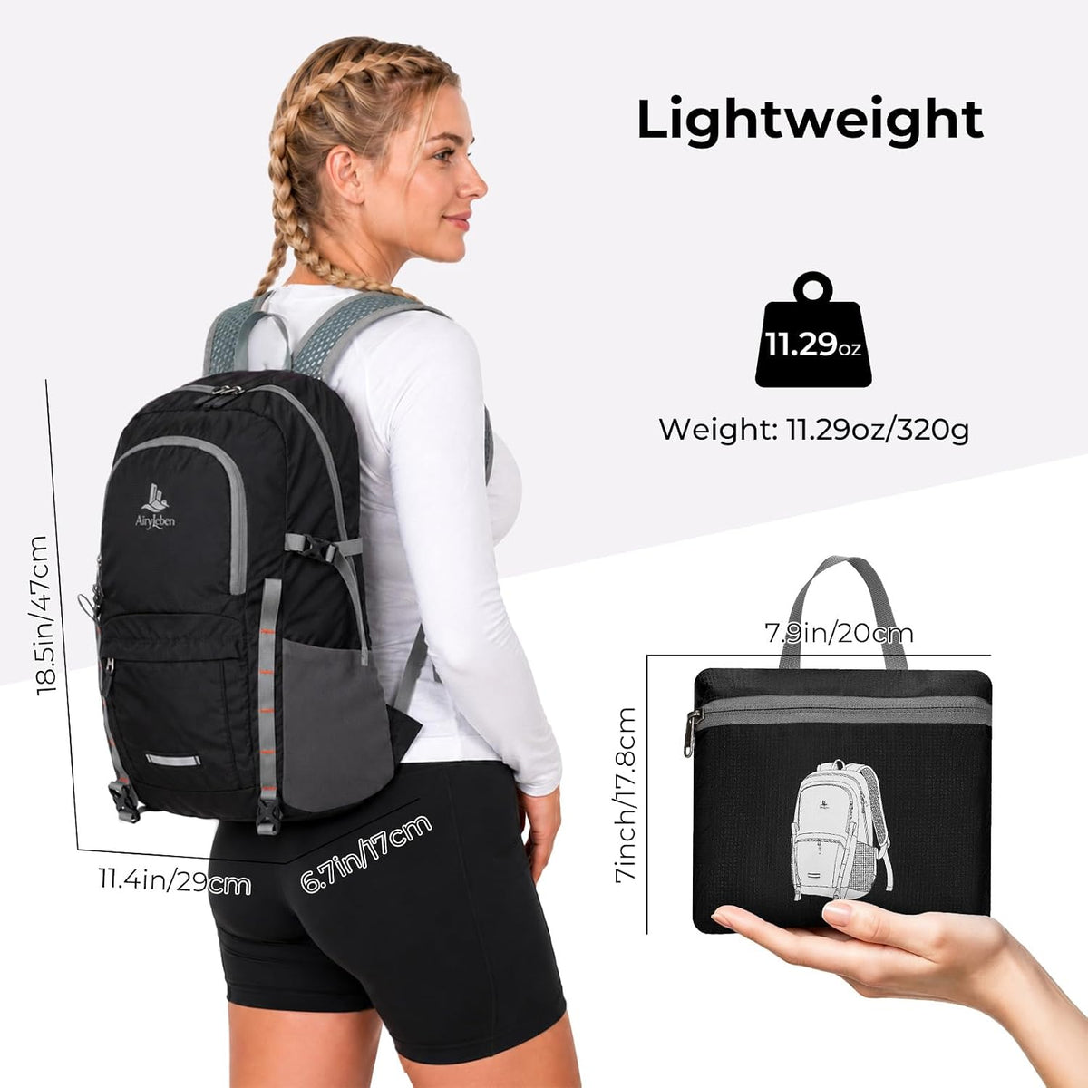 20L Small Hiking Backpack for Women Men, Lightweight Packable Day pack, Foldable Daypack for Cycling, Travel, Commuting(Blue)