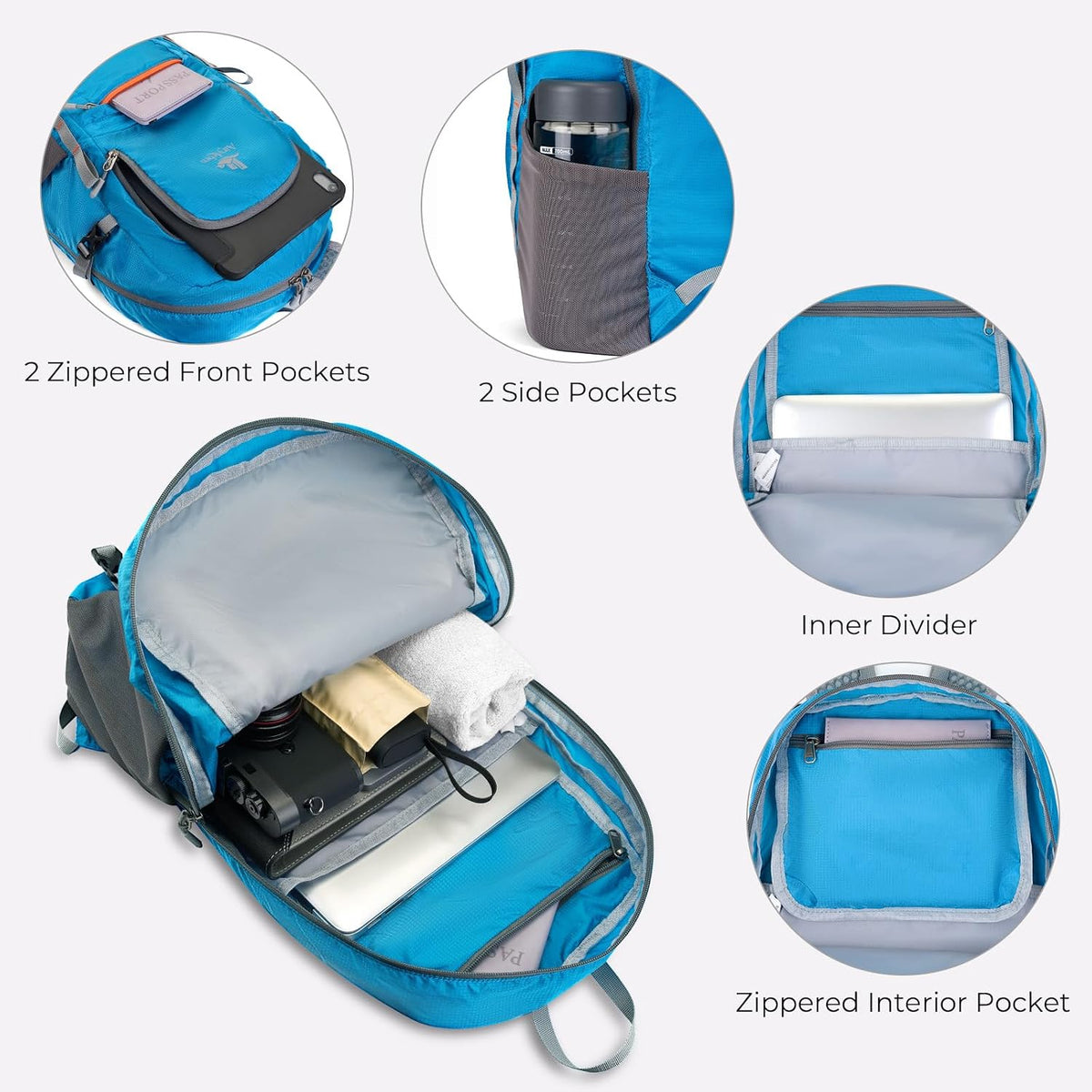 20L Small Hiking Backpack for Women Men, Lightweight Packable Day pack, Foldable Daypack for Cycling, Travel, Commuting(Blue)