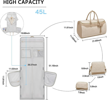 Garment Bags for Travel,45L Carry on Convertible Garment Duffle bag for Men Women - 3 in 1 Hanging Suit Travel Bag with Shoulder Strap