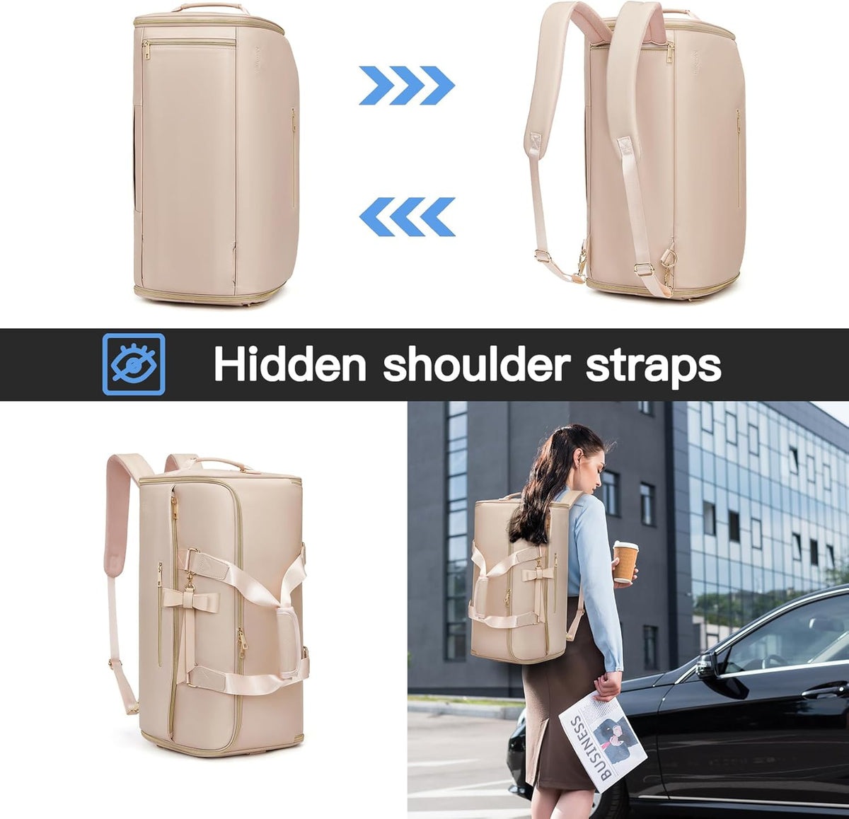 Garment Bags for Travel,45L Carry on Convertible Garment Duffle bag for Men Women - 3 in 1 Hanging Suit Travel Bag with Shoulder Strap