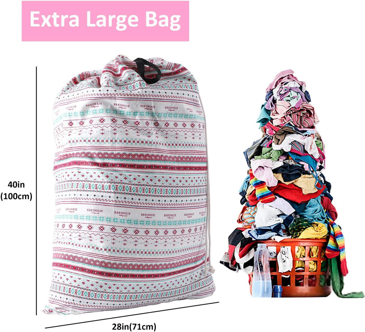 Laundry Bag with Handle and Drawstring, Large Heavy Duty Laundry Bag, 28 x 40 Inches Travel Dirty Clothes Bag for Laundromat and Household
