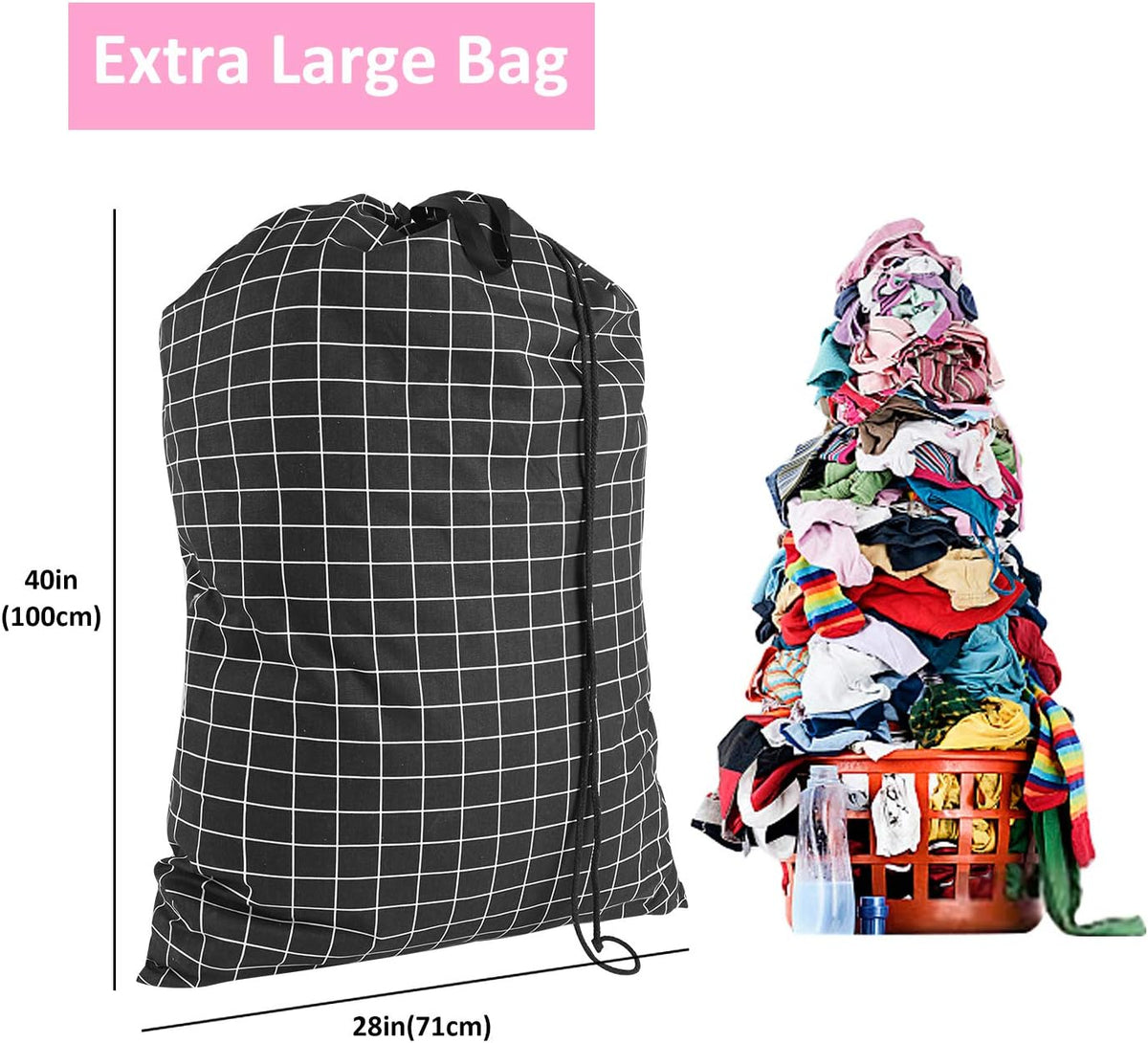 Laundry Bag with Handle and Drawstring, Large Heavy Duty Laundry Bag, 28 x 40 Inches Travel Dirty Clothes Bag for Laundromat and Household