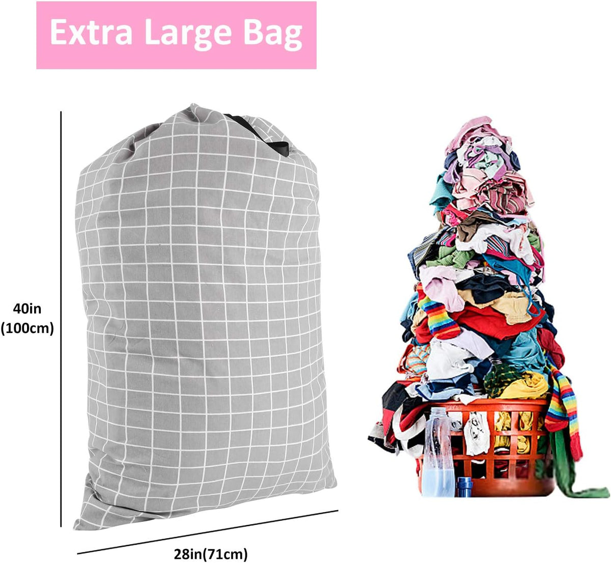 Laundry Bag with Handle and Drawstring, Large Heavy Duty Laundry Bag, 28 x 40 Inches Travel Dirty Clothes Bag for Laundromat and Household