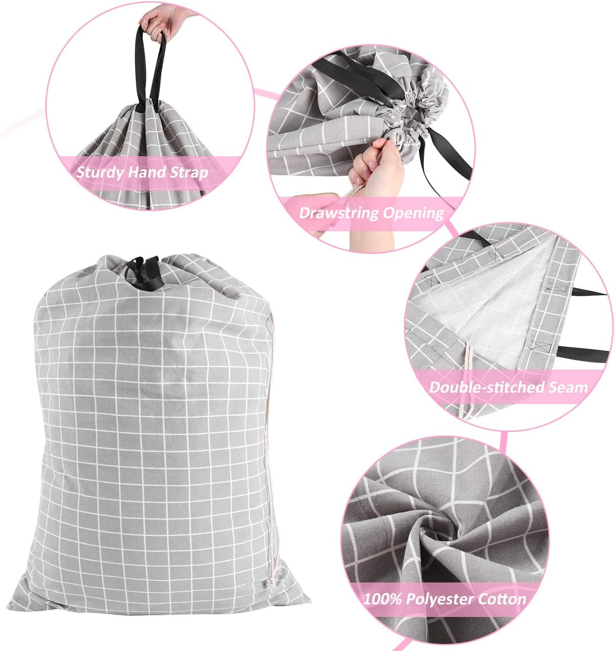 Laundry Bag with Handle and Drawstring, Large Heavy Duty Laundry Bag, 28 x 40 Inches Travel Dirty Clothes Bag for Laundromat and Household