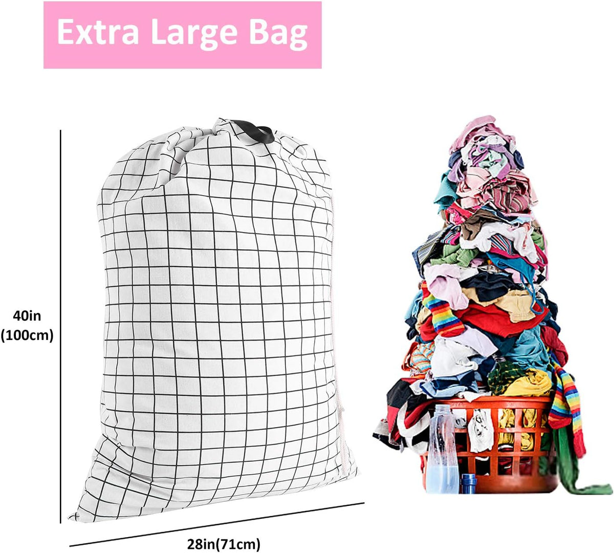 Laundry Bag with Handle and Drawstring, Large Heavy Duty Laundry Bag, 28 x 40 Inches Travel Dirty Clothes Bag for Laundromat and Household