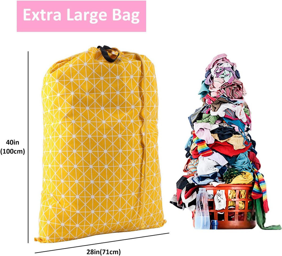 Laundry Bag with Handle and Drawstring, Large Heavy Duty Laundry Bag, 28 x 40 Inches Travel Dirty Clothes Bag for Laundromat and Household