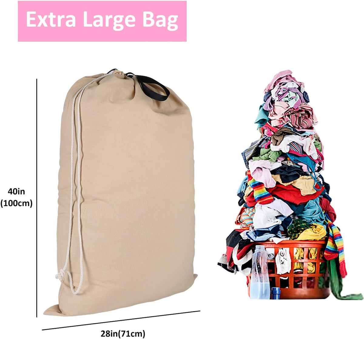 Laundry Bag with Handle and Drawstring, Large Heavy Duty Laundry Bag, 28 x 40 Inches Travel Dirty Clothes Bag for Laundromat and Household
