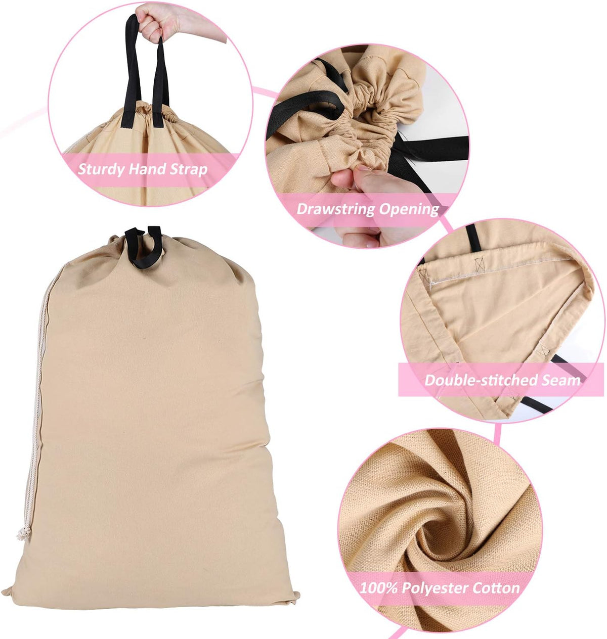 Laundry Bag with Handle and Drawstring, Large Heavy Duty Laundry Bag, 28 x 40 Inches Travel Dirty Clothes Bag for Laundromat and Household