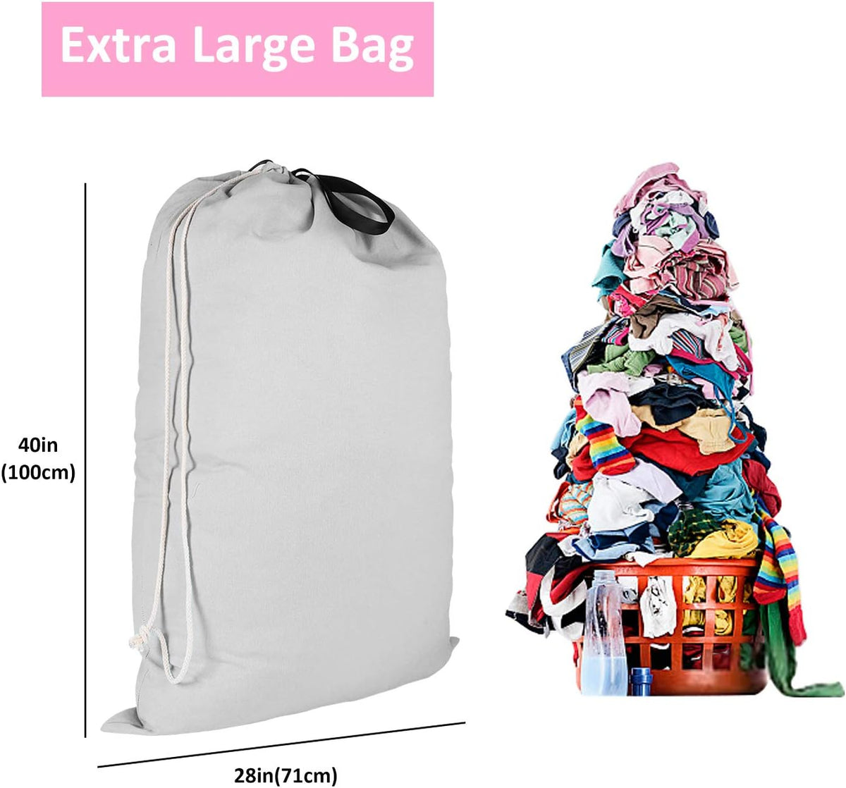 Laundry Bag with Handle and Drawstring, Large Heavy Duty Laundry Bag, 28 x 40 Inches Travel Dirty Clothes Bag for Laundromat and Household