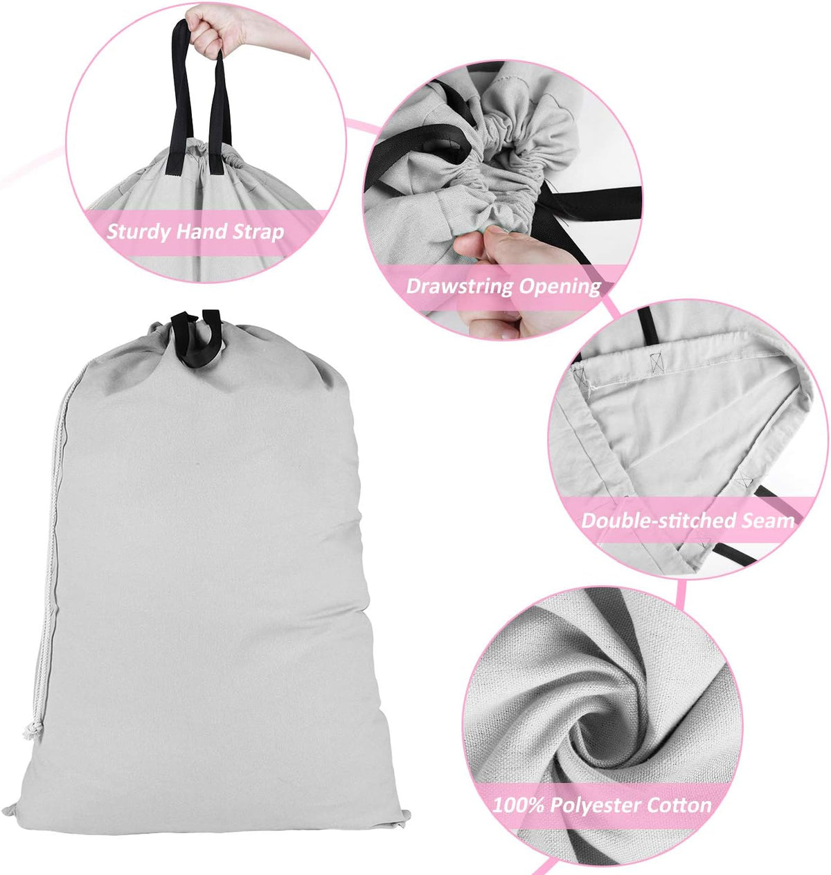 Laundry Bag with Handle and Drawstring, Large Heavy Duty Laundry Bag, 28 x 40 Inches Travel Dirty Clothes Bag for Laundromat and Household