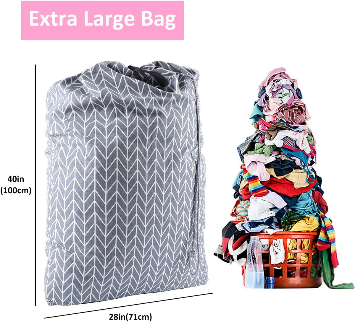 Laundry Bag with Handle and Drawstring, Large Heavy Duty Laundry Bag, 28 x 40 Inches Travel Dirty Clothes Bag for Laundromat and Household