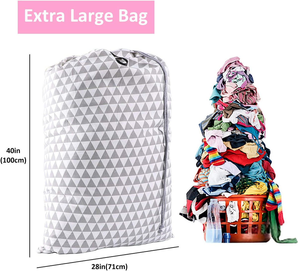Laundry Bag with Handle and Drawstring, Large Heavy Duty Laundry Bag, 28 x 40 Inches Travel Dirty Clothes Bag for Laundromat and Household