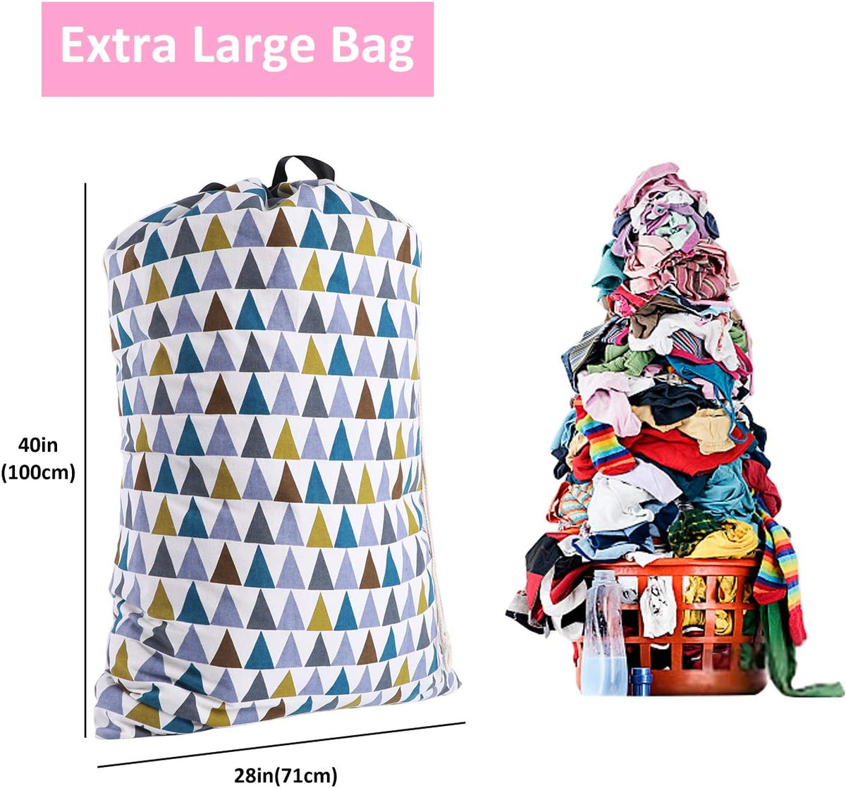 Laundry Bag with Handle and Drawstring, Large Heavy Duty Laundry Bag, 28 x 40 Inches Travel Dirty Clothes Bag for Laundromat and Household