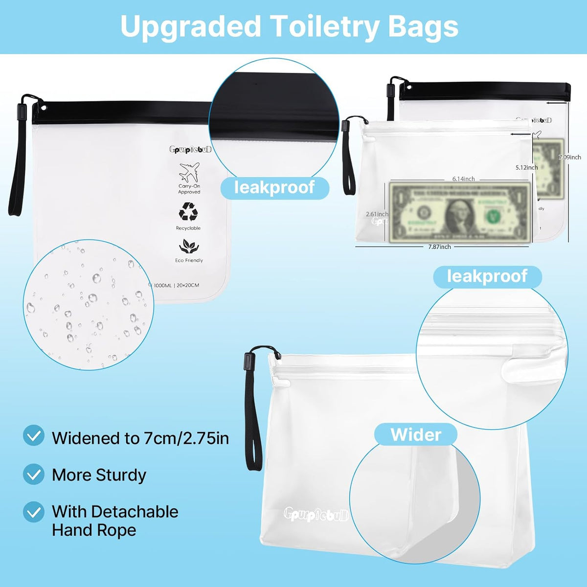 TSA Approved Toiletry Bags - Quart Size Clear Leakproof Travel Zipper Bag For Liquids Toiletries Traveling Trips Vacations Packing Storage For Women & Men
