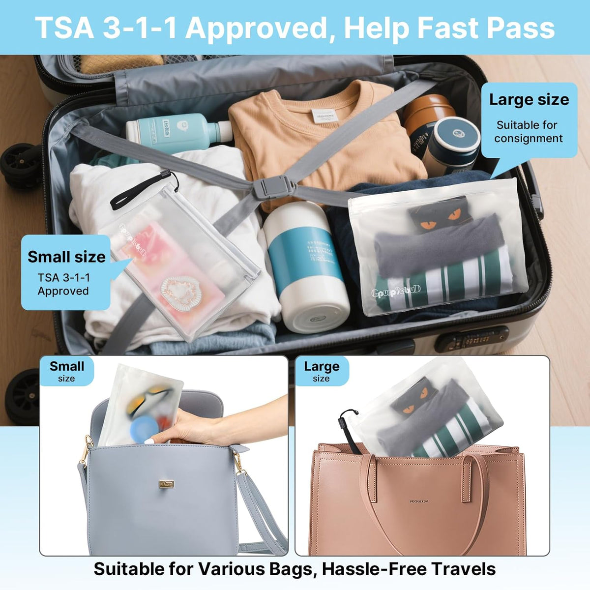 TSA Approved Toiletry Bags - Quart Size Clear Leakproof Travel Zipper Bag For Liquids Toiletries Traveling Trips Vacations Packing Storage For Women & Men