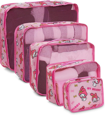 's Hello Kitty Packing Cubes - 5 Piece Packing Cube Bags - Travel Essentials - Suitcase Luggage Organizer Set - Hello Kitty and Friends, My Melody, Kerromi, Kerropi, Badtz-Maru (Hello Kitty)