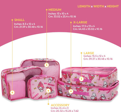 's Hello Kitty Packing Cubes - 5 Piece Packing Cube Bags - Travel Essentials - Suitcase Luggage Organizer Set - Hello Kitty and Friends, My Melody, Kerromi, Kerropi, Badtz-Maru (Hello Kitty)