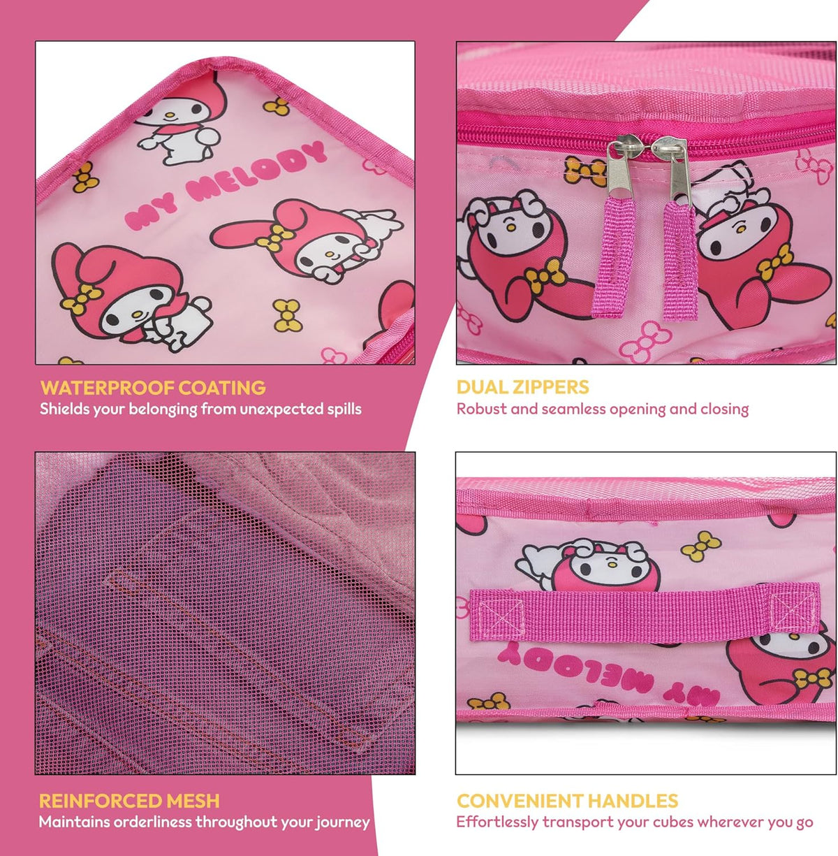's Hello Kitty Packing Cubes - 5 Piece Packing Cube Bags - Travel Essentials - Suitcase Luggage Organizer Set - Hello Kitty and Friends, My Melody, Kerromi, Kerropi, Badtz-Maru (Hello Kitty)