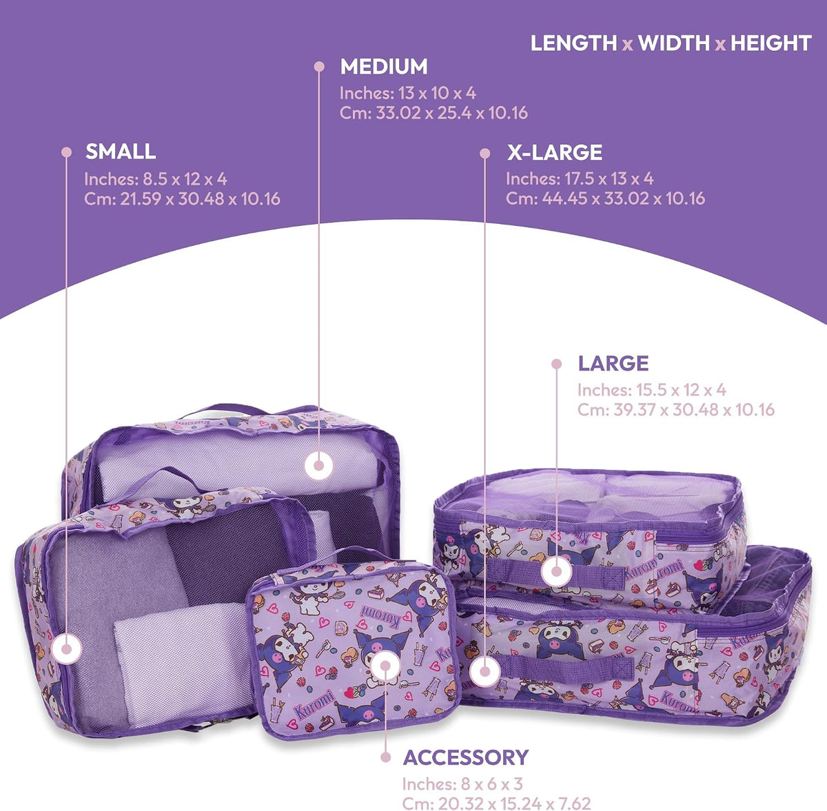 's Hello Kitty Packing Cubes - 5 Piece Packing Cube Bags - Travel Essentials - Suitcase Luggage Organizer Set - Hello Kitty and Friends, My Melody, Kerromi, Kerropi, Badtz-Maru (Hello Kitty)