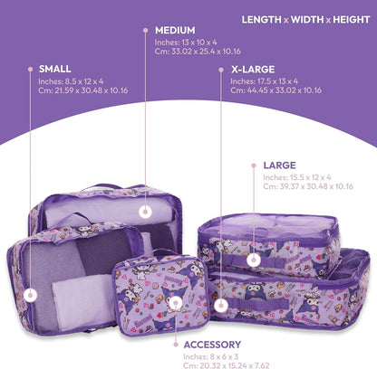 's Hello Kitty Packing Cubes - 5 Piece Packing Cube Bags - Travel Essentials - Suitcase Luggage Organizer Set - Hello Kitty and Friends, My Melody, Kerromi, Kerropi, Badtz-Maru (Hello Kitty)