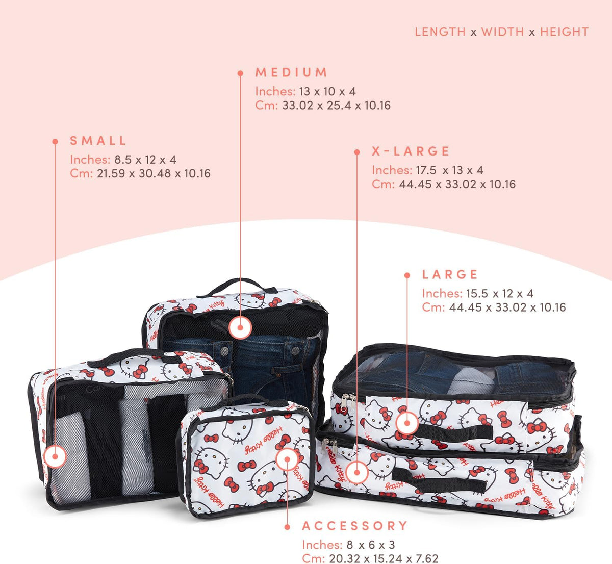 's Hello Kitty Packing Cubes - 5 Piece Packing Cube Bags - Travel Essentials - Suitcase Luggage Organizer Set - Hello Kitty and Friends, My Melody, Kerromi, Kerropi, Badtz-Maru (Hello Kitty)
