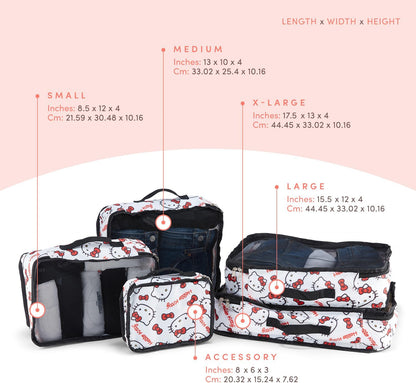 's Hello Kitty Packing Cubes - 5 Piece Packing Cube Bags - Travel Essentials - Suitcase Luggage Organizer Set - Hello Kitty and Friends, My Melody, Kerromi, Kerropi, Badtz-Maru (Hello Kitty)
