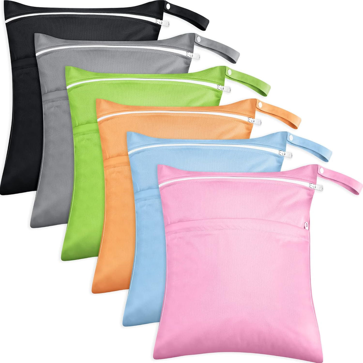 6 Pack Wet Dry Bags, Waterproof Reusable Cloth Diaper Storage Pouches with Double Zipper Compartments for Swimsuits, Gym, Travel, Beach, Pool, Daycare & Wet Clothes