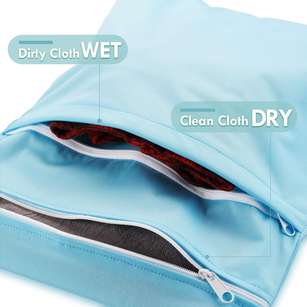 6 Pack Wet Dry Bags, Waterproof Reusable Cloth Diaper Storage Pouches with Double Zipper Compartments for Swimsuits, Gym, Travel, Beach, Pool, Daycare & Wet Clothes