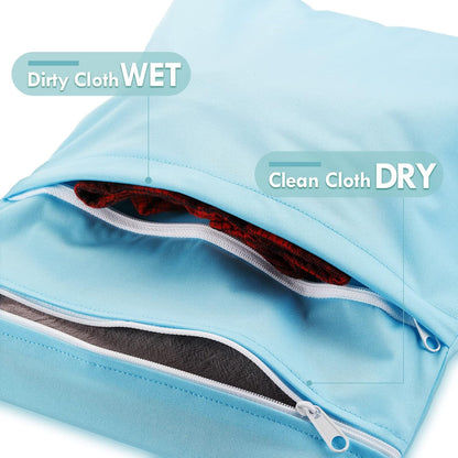 6 Pack Wet Dry Bags, Waterproof Reusable Cloth Diaper Storage Pouches with Double Zipper Compartments for Swimsuits, Gym, Travel, Beach, Pool, Daycare & Wet Clothes