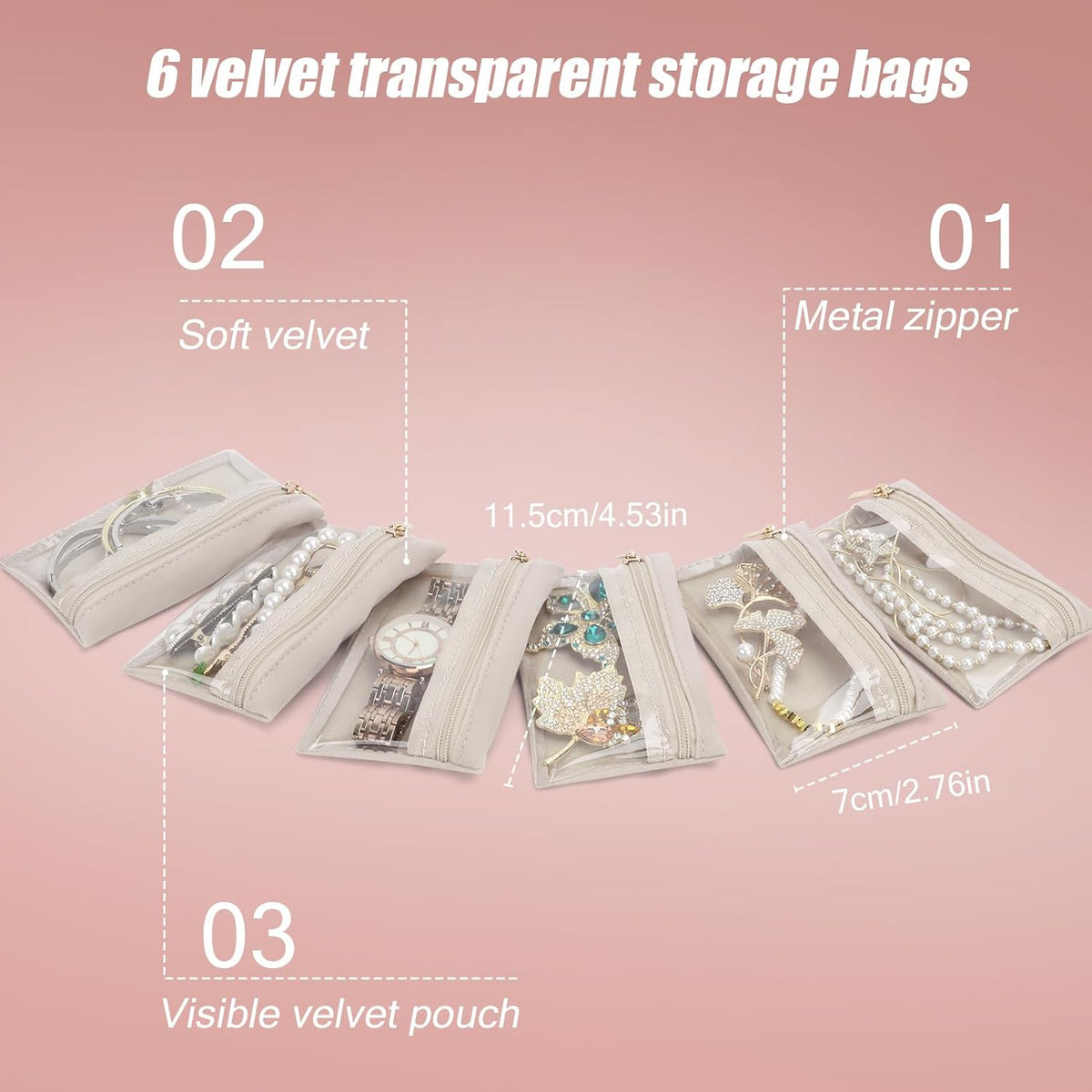 Small Jewelry Box, Travel Small Jewelry Organizer with Earring Tray and Ring Holder,Square Travel Jewelry Storage Case with 6 Velvet Jewelry Pouches, Pink