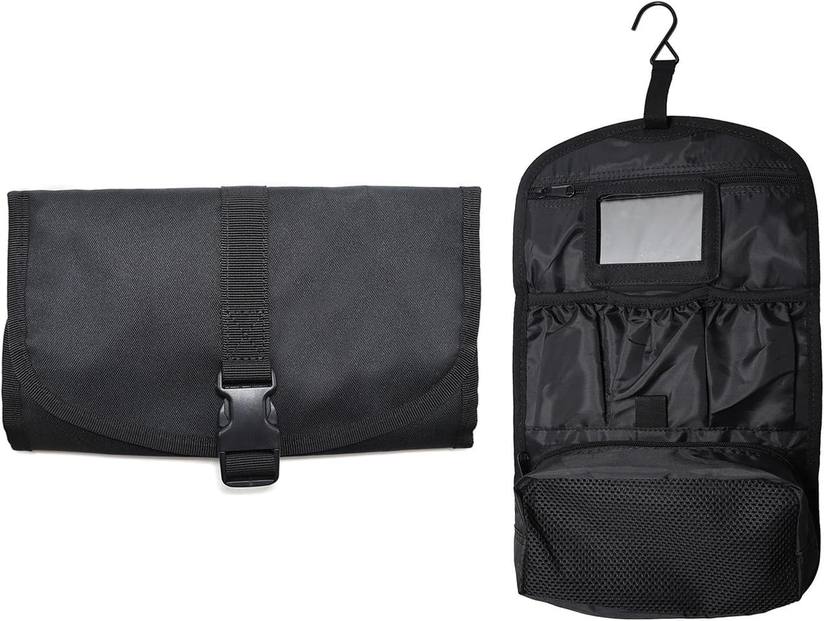 Hanging Toiletry Bag for Men Women, Travel Makeup with Mirror and Hook, EDC Military Tool Pouches Small Dopp Kit Mens Shaving Kit Travel shower Bags Black