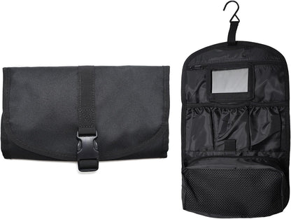 Hanging Toiletry Bag for Men Women, Travel Makeup with Mirror and Hook, EDC Military Tool Pouches Small Dopp Kit Mens Shaving Kit Travel shower Bags Black