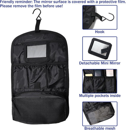 Hanging Toiletry Bag for Men Women, Travel Makeup with Mirror and Hook, EDC Military Tool Pouches Small Dopp Kit Mens Shaving Kit Travel shower Bags Black