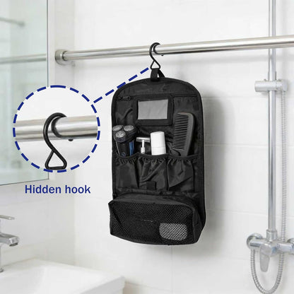 Hanging Toiletry Bag for Men Women, Travel Makeup with Mirror and Hook, EDC Military Tool Pouches Small Dopp Kit Mens Shaving Kit Travel shower Bags Black