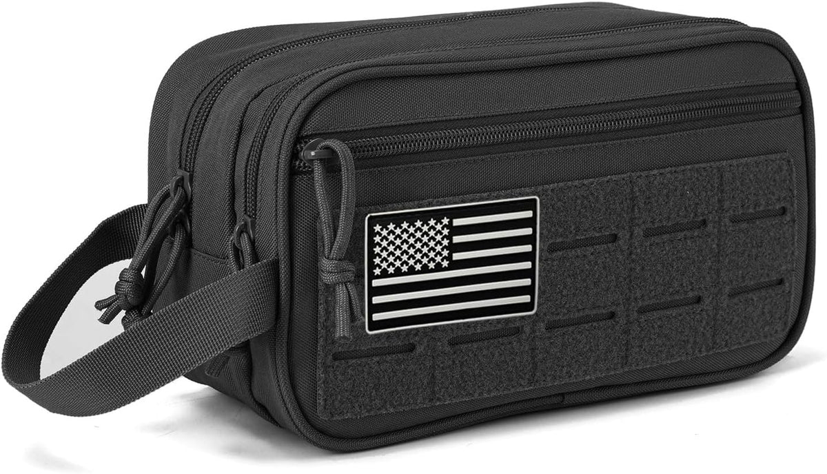 Hanging Toiletry Bag for Men Women, Travel Makeup with Mirror and Hook, EDC Military Tool Pouches Small Dopp Kit Mens Shaving Kit Travel shower Bags Black