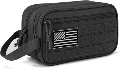 Hanging Toiletry Bag for Men Women, Travel Makeup with Mirror and Hook, EDC Military Tool Pouches Small Dopp Kit Mens Shaving Kit Travel shower Bags Black